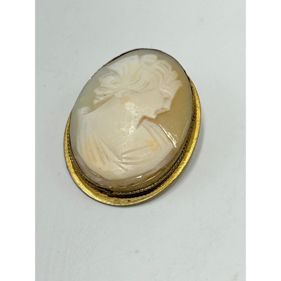 Vintage Genuine Carved Shell Cameo Pin Brooch Pendant Right Facing Lady Profile - Picture 2 of 6